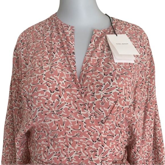 NWT ISABEL MARANT Alexandra Silk Pink Floral Print Midi Wrap Dress Pleated 38/6 - Picture 10 of 16